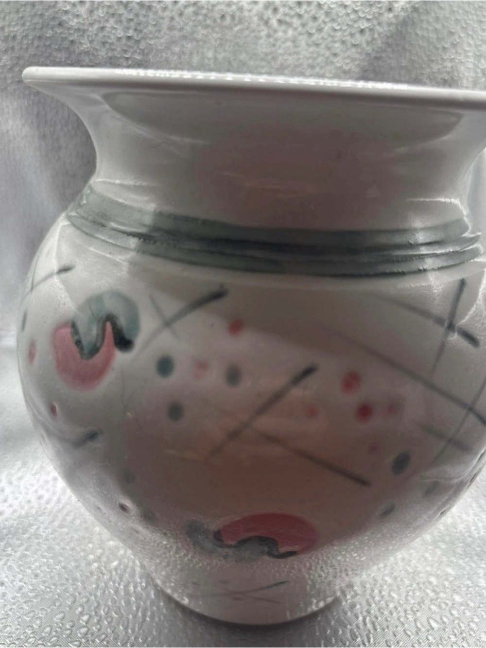 Signed Ceramic Pottery Vase Pink & Green Abstract Design 6”